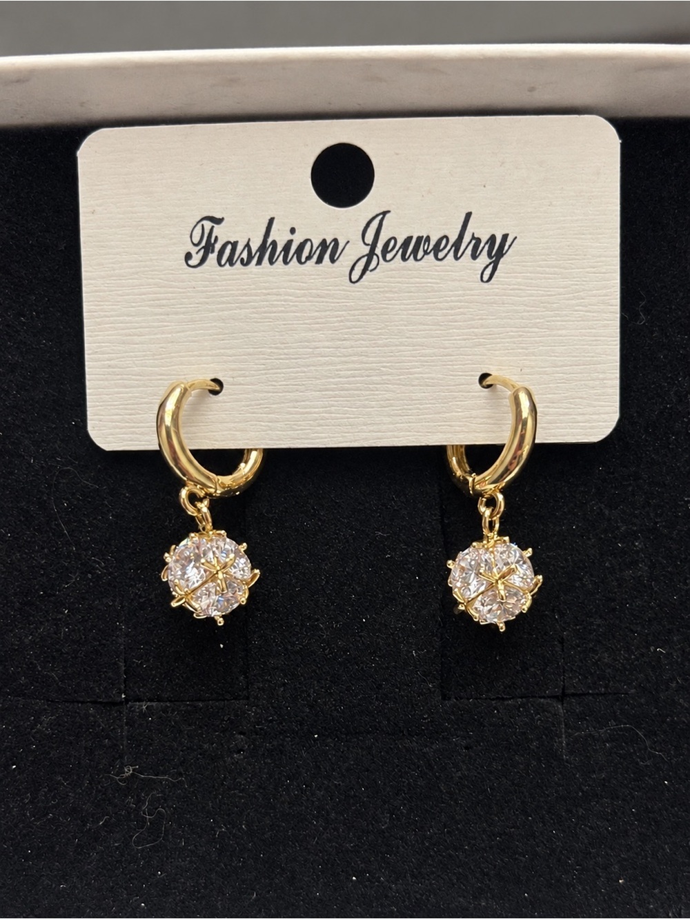 Gold Huggy Earrings with CZ Cluster Drops